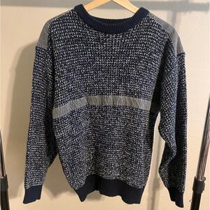 black/navy speckled sweater with grey shoulder and stripe details!